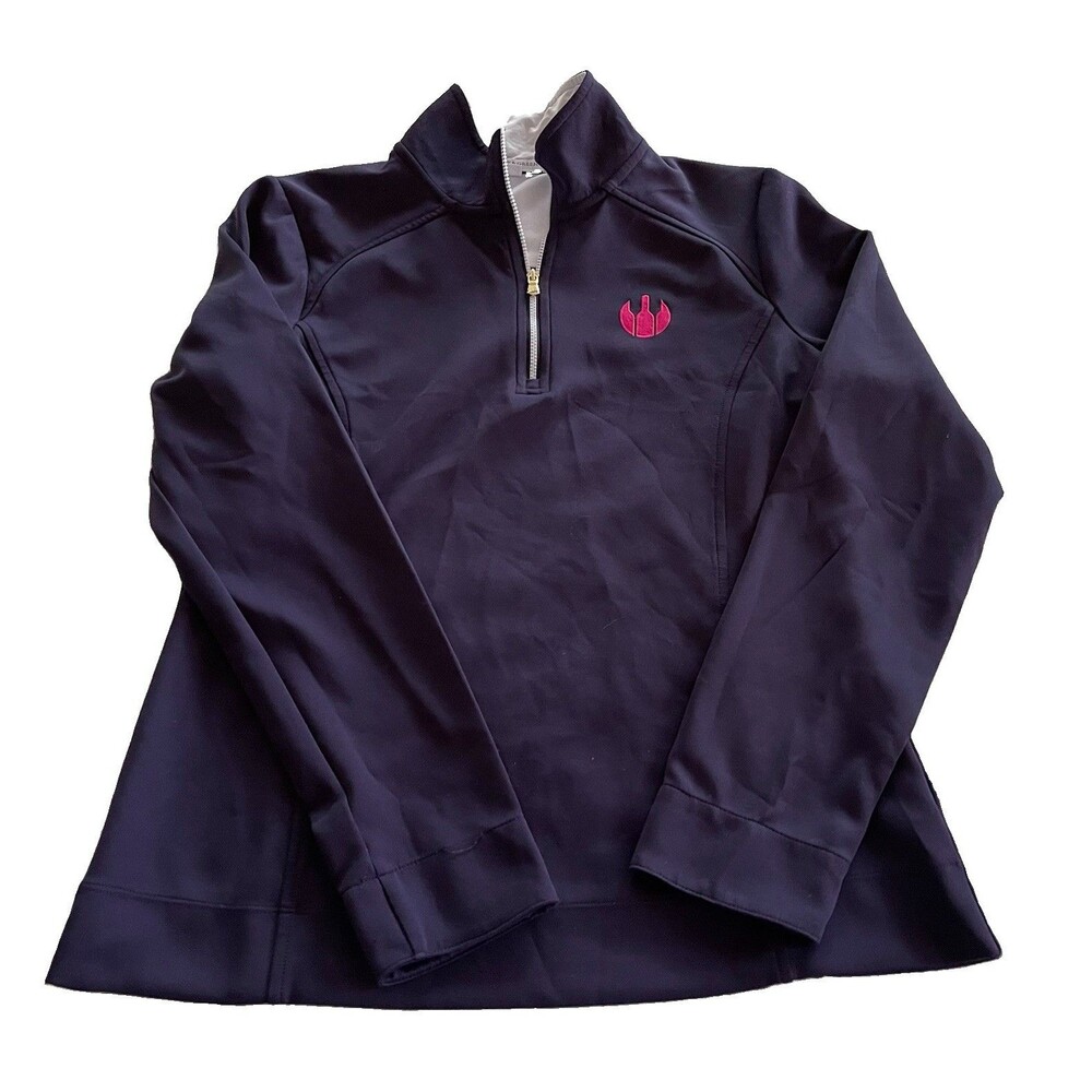 Fairway & Greene Blue Qtr Zip Mock Neck L/S Pink Embroidered Wine Ladies Medium